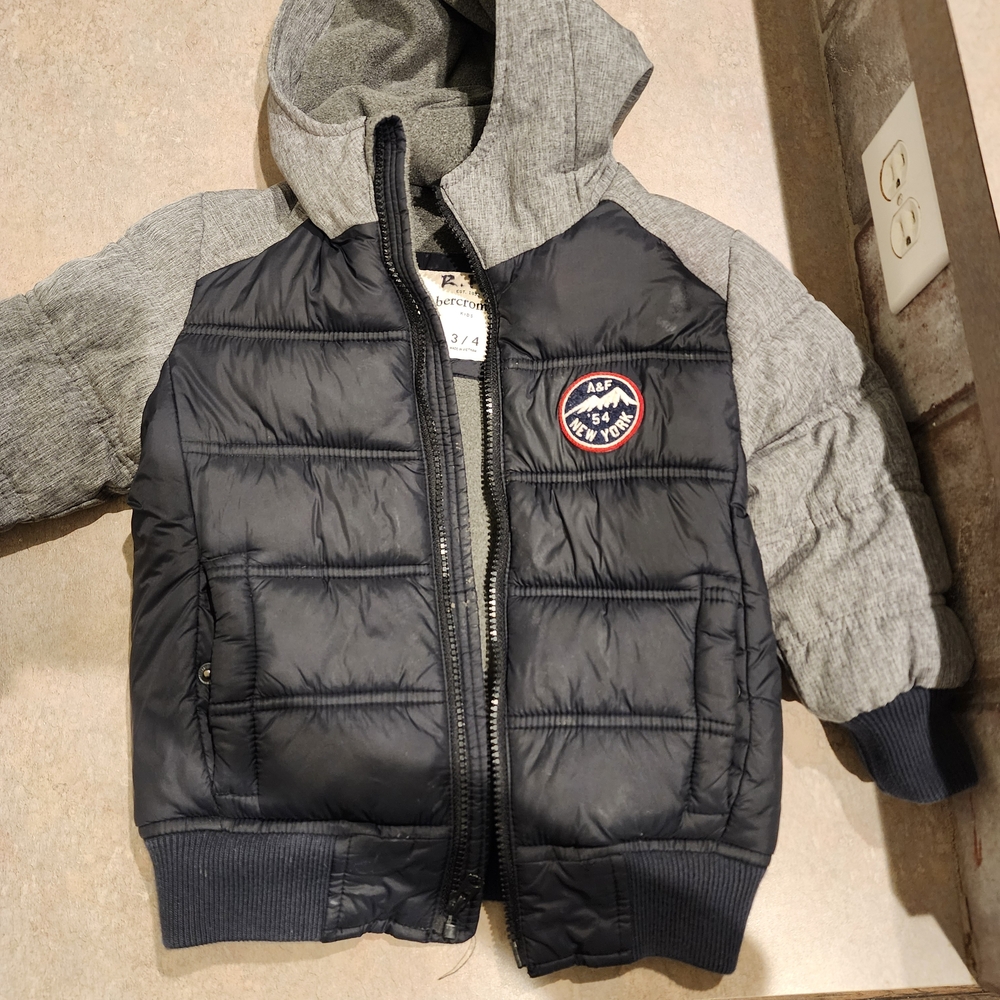 Black and Gray Hooded Puffer Jacket